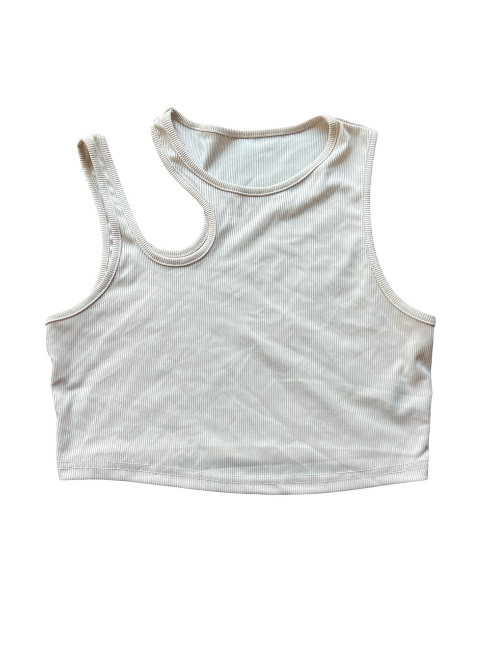 SHEIN Cream Asymmetric Ribbed Tank Top